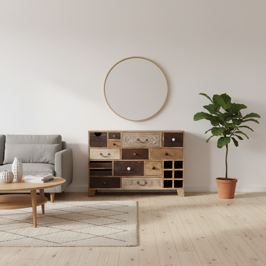 Solid Mango Wood Sideboard 114 × 80 cm Brown Finish