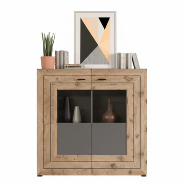 Oak Wood Highboard Sideboard Grey Finish