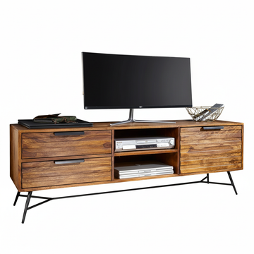 Wooden TV Unit with Storage 160 × 54 cm Brown Finish