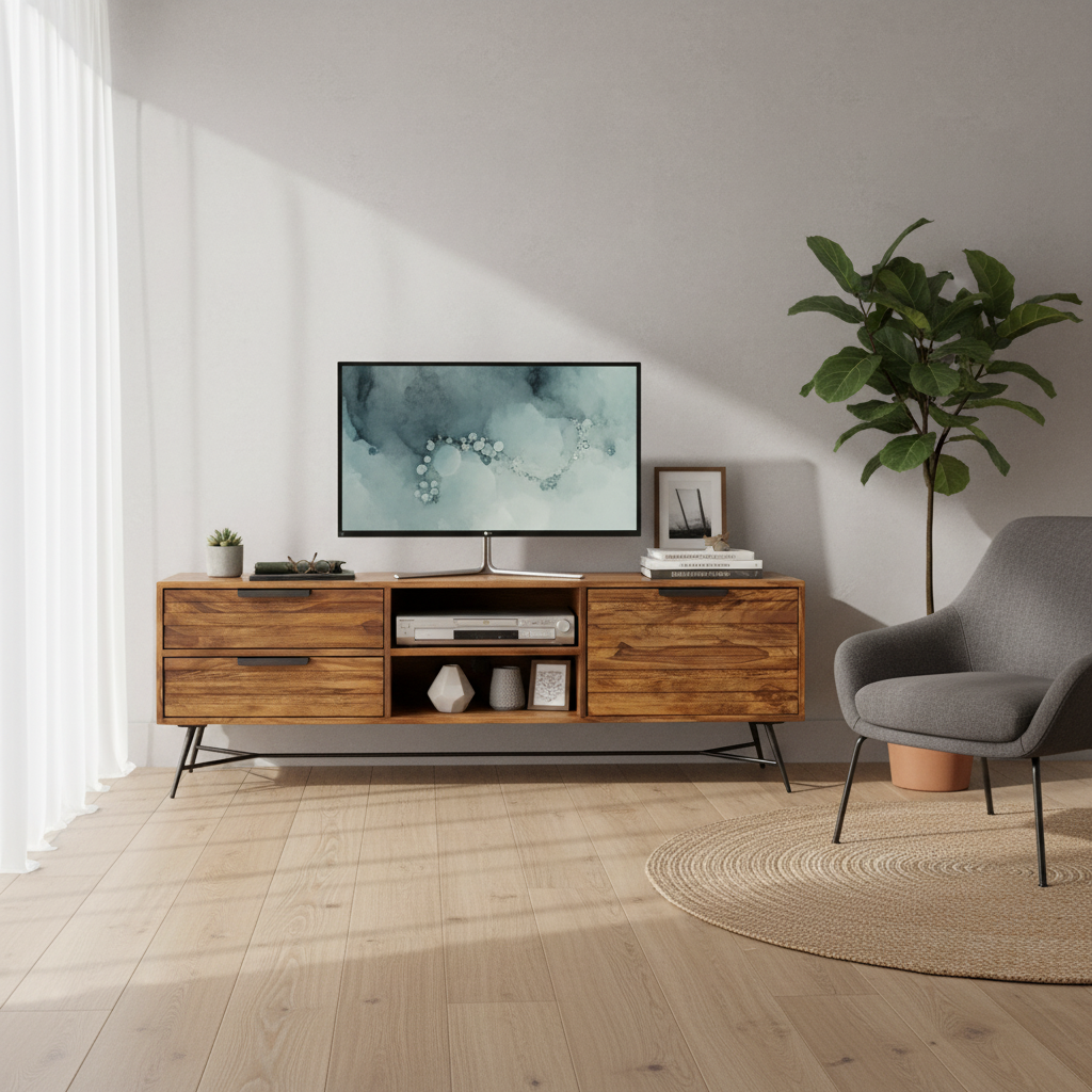 Wooden TV Unit with Storage 160 × 54 cm Brown Finish