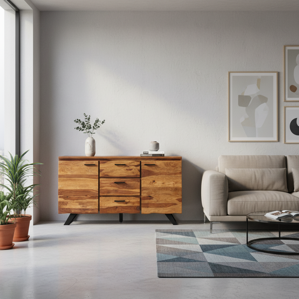 Solid Sheesham Wood Sideboard 145 × 82 cm Natural Finish