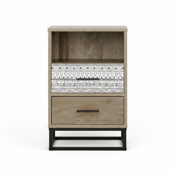 Wood Effect Bedside Table 39.5 × 62 cm Natural Grey Patterned