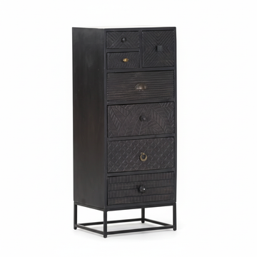 Solid Mango Wood Chest of Drawers 45 × 110 cm Black Stained Finish