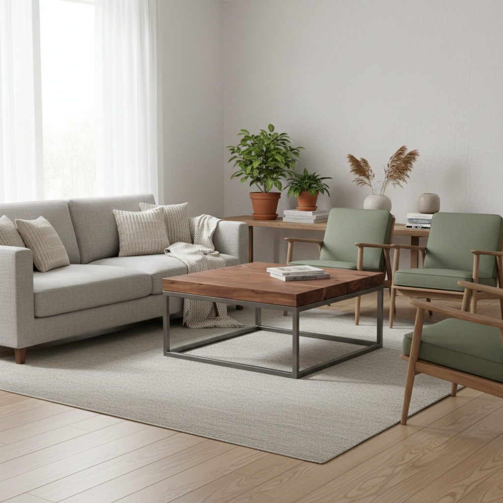 Solid Acacia Wood Coffee Table 75 × 75 cm Cracked Natural Finish