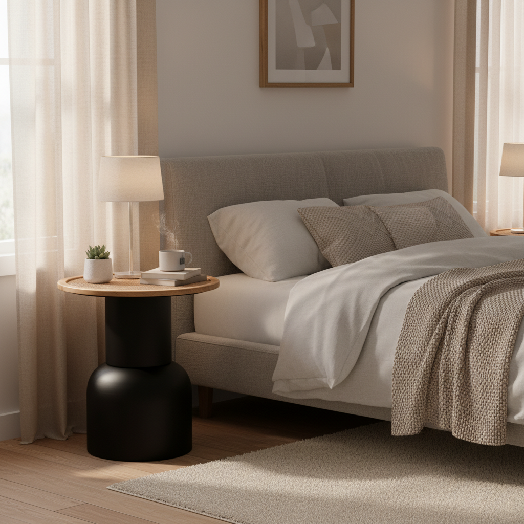 Wooden Side Table 50 × 51 cm Brown Black with Metal Frame