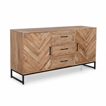 Buffet en bois d'acacia massif 160 × 80 cm Finition Noir Naturel