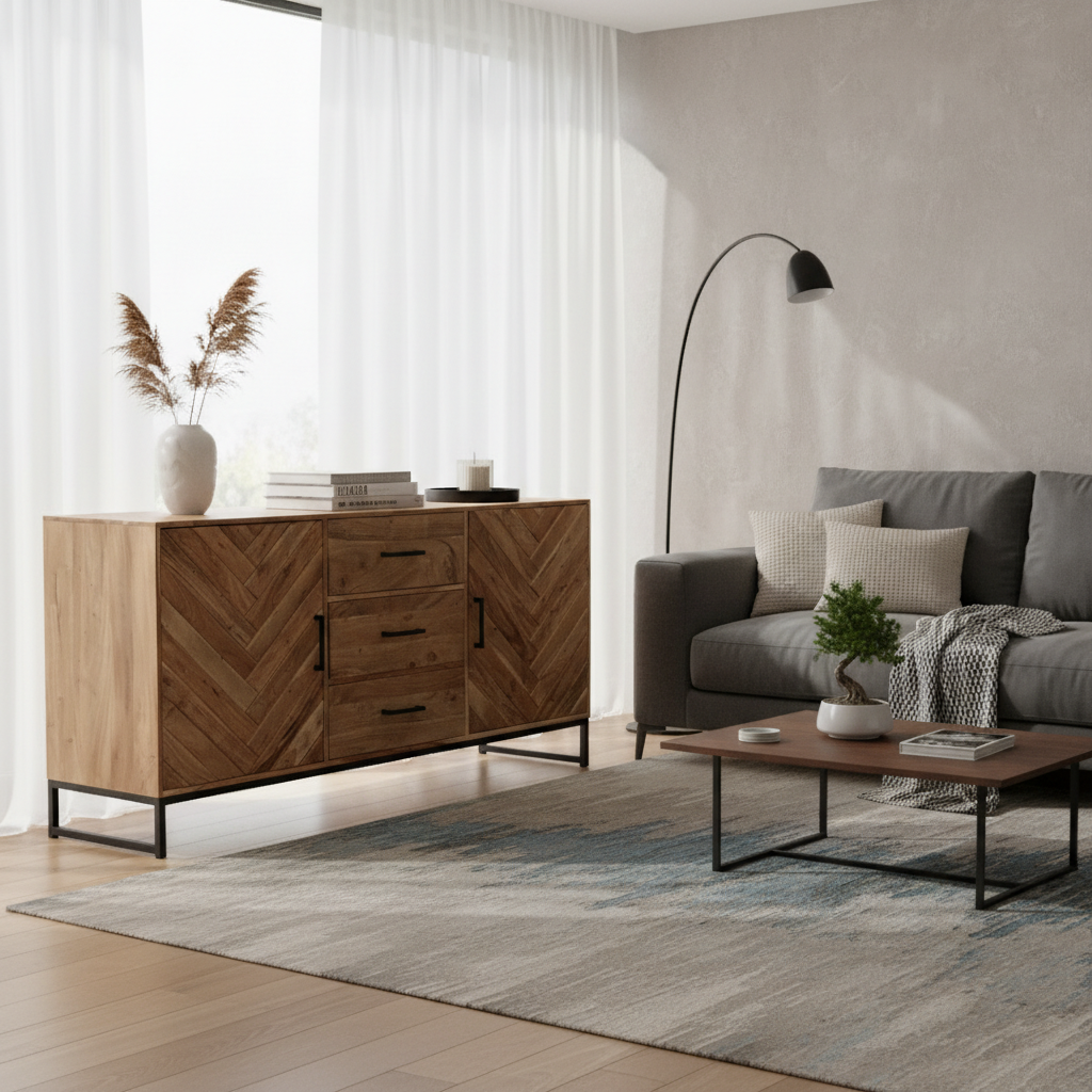 Solid Acacia Wood Sideboard 160 × 80 cm Natural Black Finish