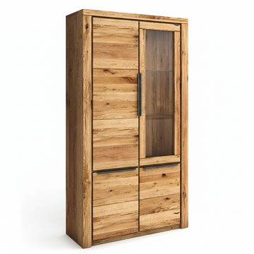 Part-Solid Oak Display Cabinet 108 × 199 × 40 cm Natural Oiled Finish
