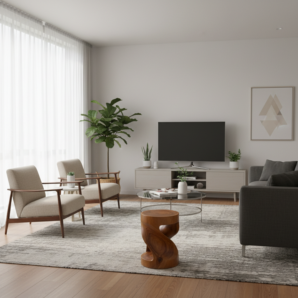 Round Solid Suar Wood Stool Natural Finish