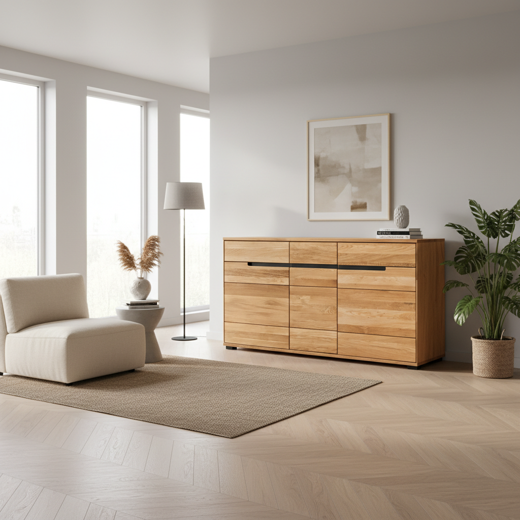 Part-Solid Oak Sideboard 163 × 83 cm Natural Finish