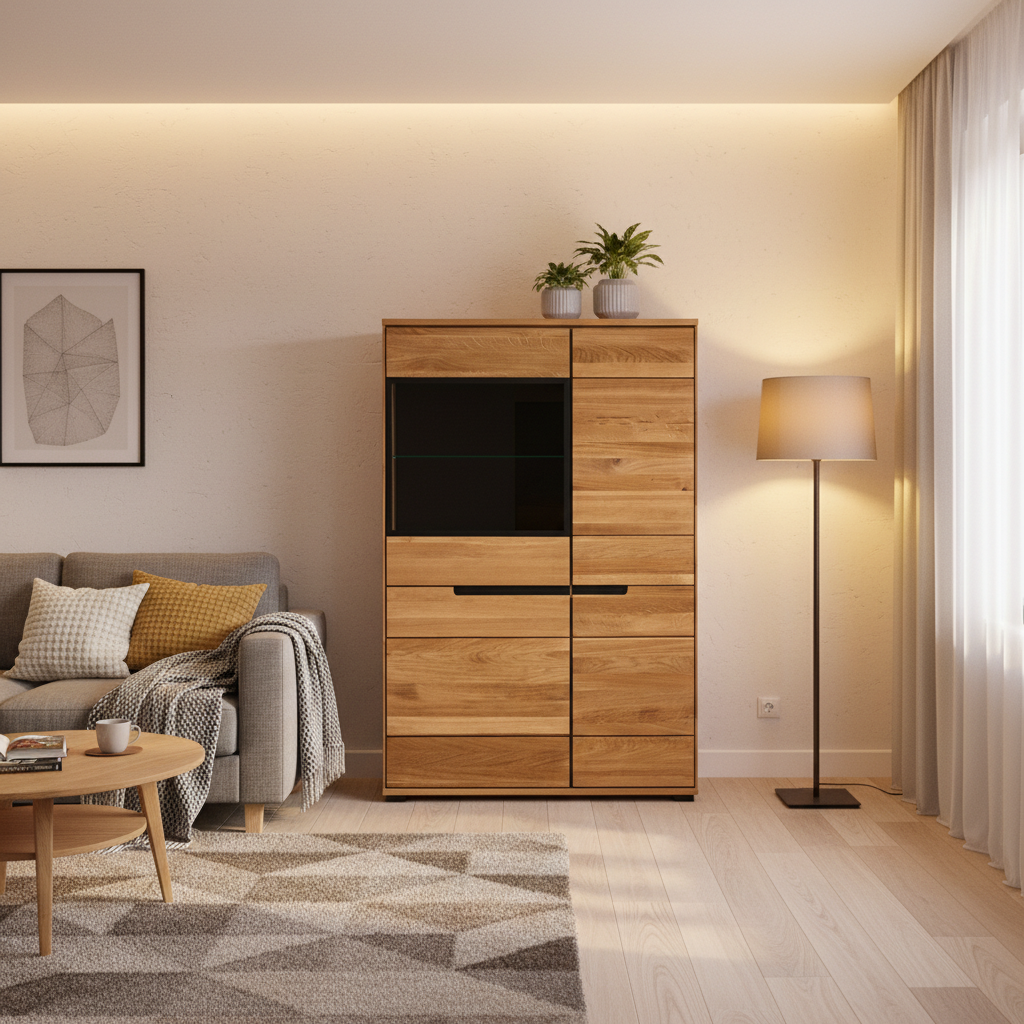 Part-Solid Oak Display Cabinet 103 × 147 cm Natural Finish