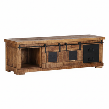 Solid Mango Wood TV Unit with Storage 160 × 50 cm Black Finish