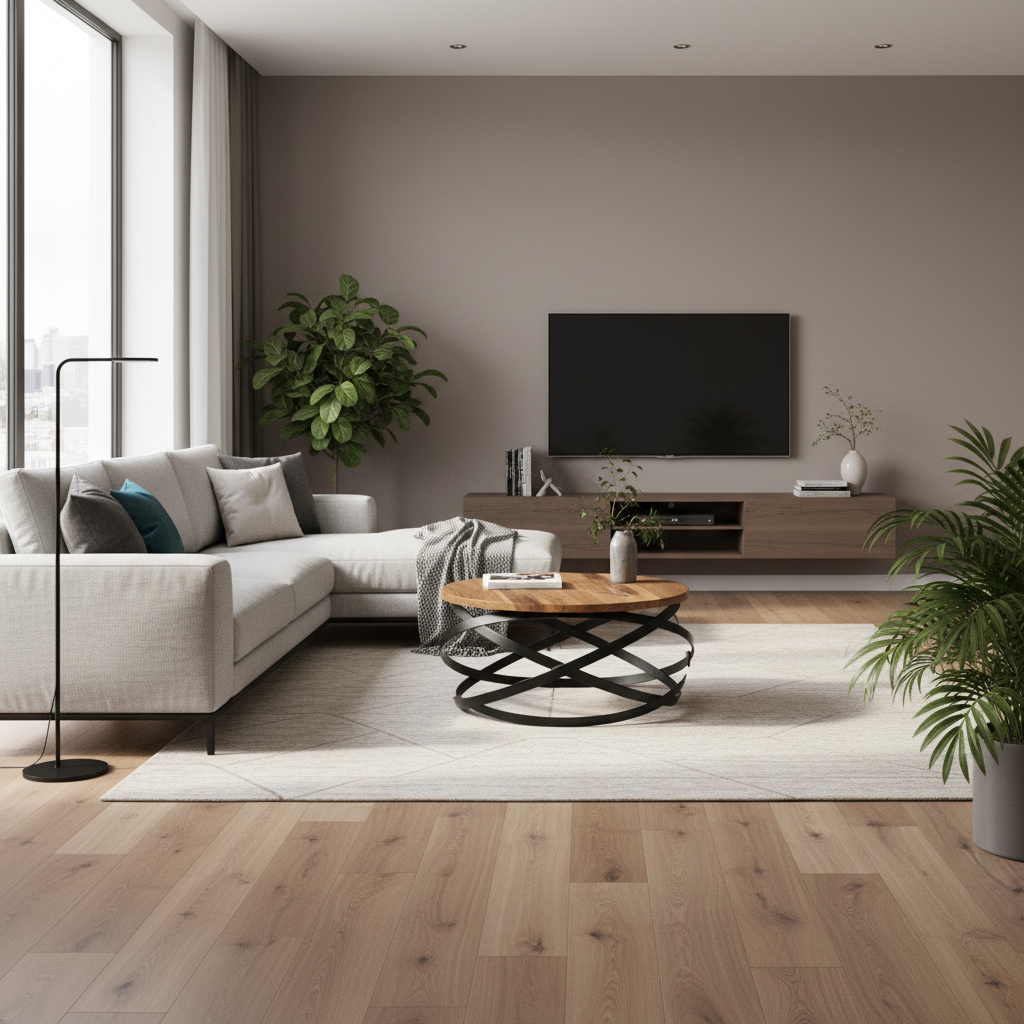 Round Wooden Coffee Table 60 cm Brown Finish