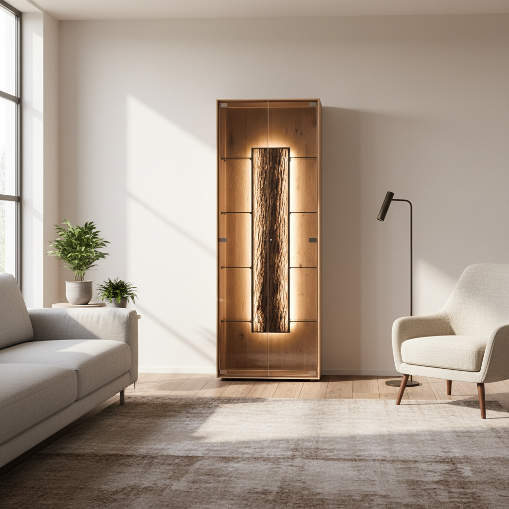 Display Cabinet Solid Oak 82 × 205 cm Natural with Bark Accent