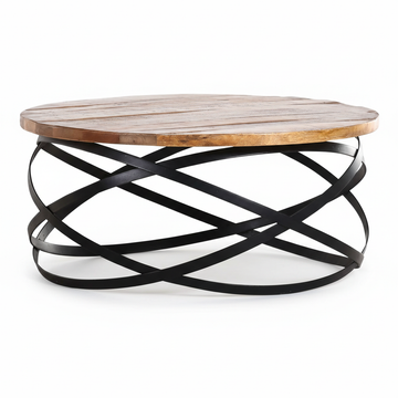 Round Wooden Coffee Table Ø80 cm Brown Black Finish