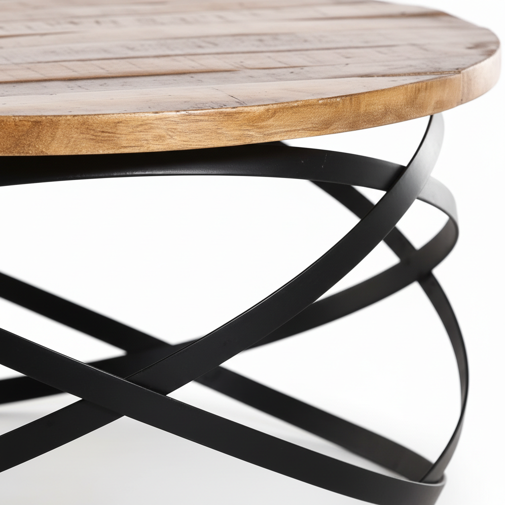 Round Wooden Coffee Table Ø80 cm Brown Black Finish