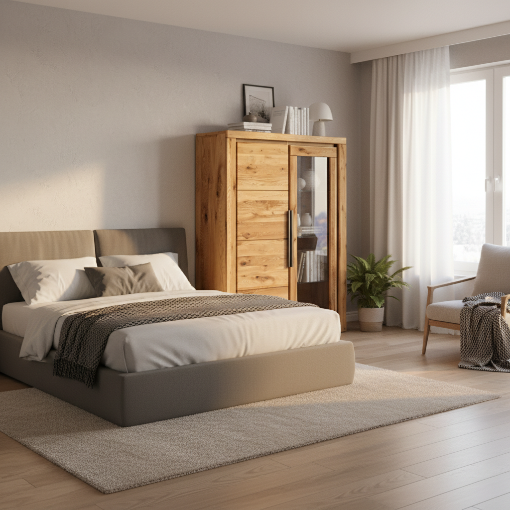 Part-Solid Oak Highboard Sideboard 108 × 141 cm Natural Oiled Finish