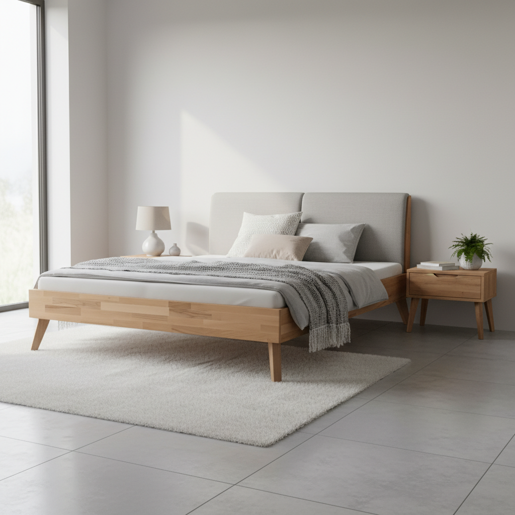 Solid Beech Wood Bed Frame 180 × 200 cm Natural Finish