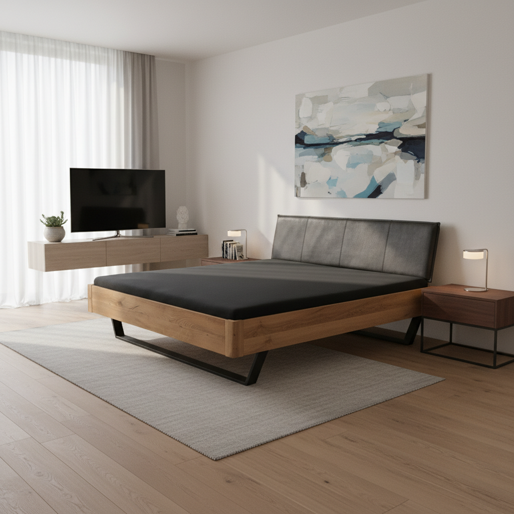 Wooden Bed Frame 180 × 200 cm Brown Anthracite with Upholstered Headboard