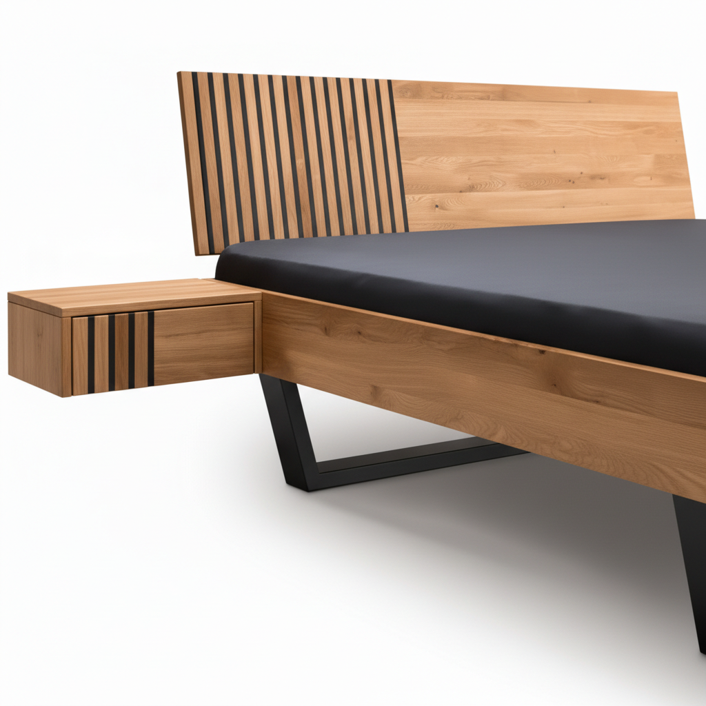 Wooden Bed Frame Brown Finish with Upholstered Headboard