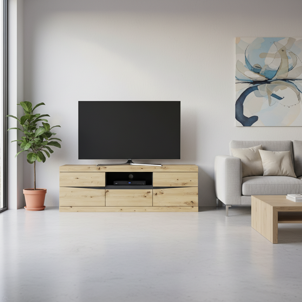 Wooden TV Unit with Storage 150 × 50 × 39.9 cm Natural Finish