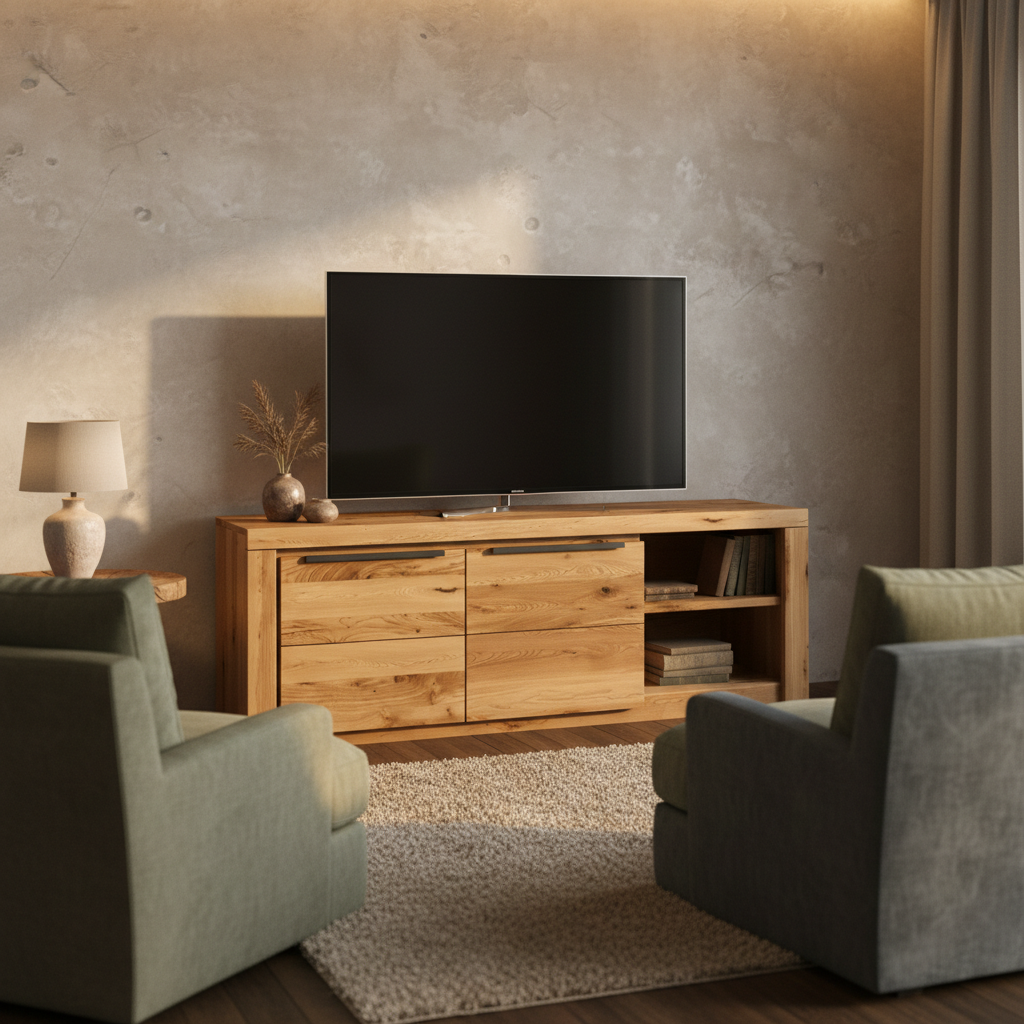 TV Unit Oak Part-Solid 160 × 51 cm Natural Oiled