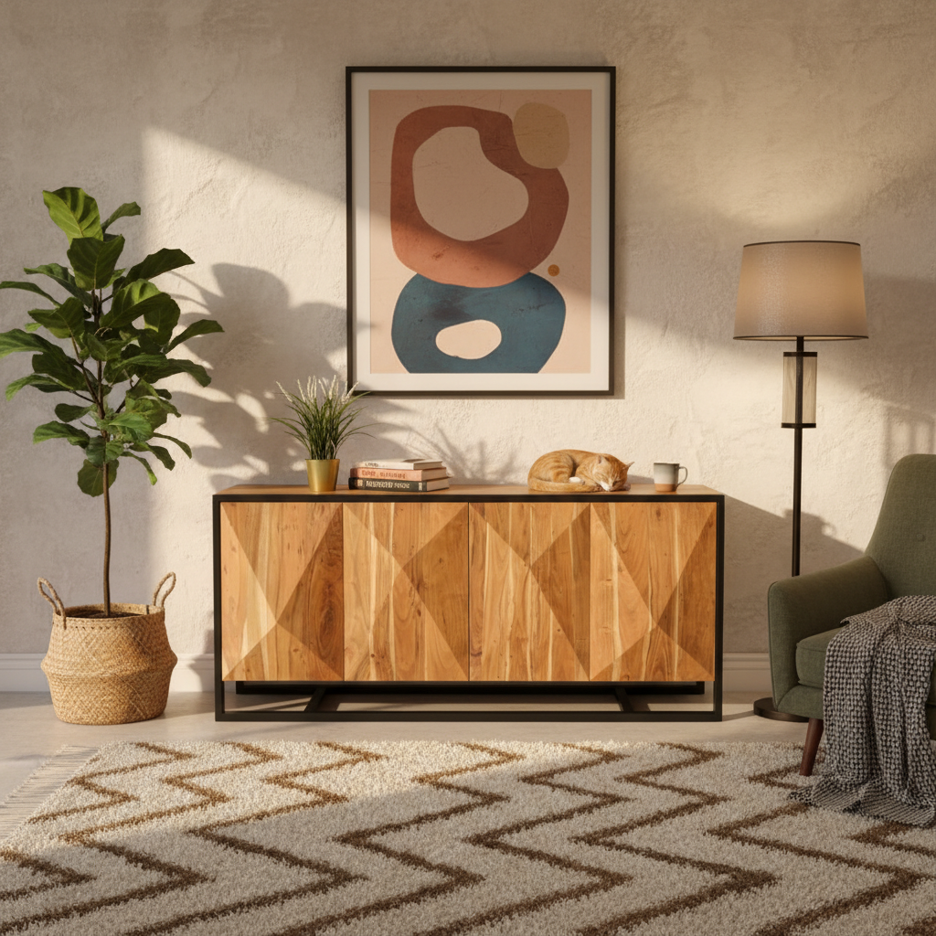 Sideboard Wood 160 × 80 × 40 cm Natural Finish Tangram Design