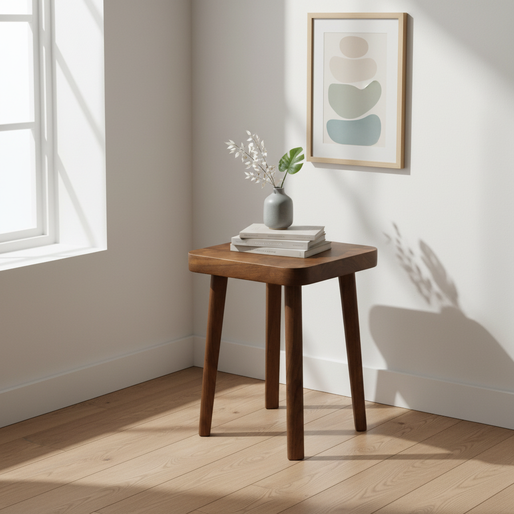 Kurumi Book Stool – Handcrafted Solid Steamed Walnut Nightstand