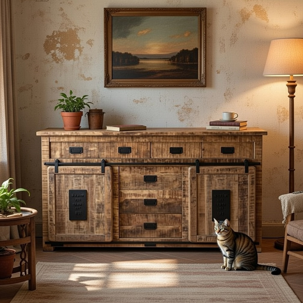 Sideboard Cabinet Wood and Iron 180 × 90 × 45 cm Natural Finish Jupiter Design