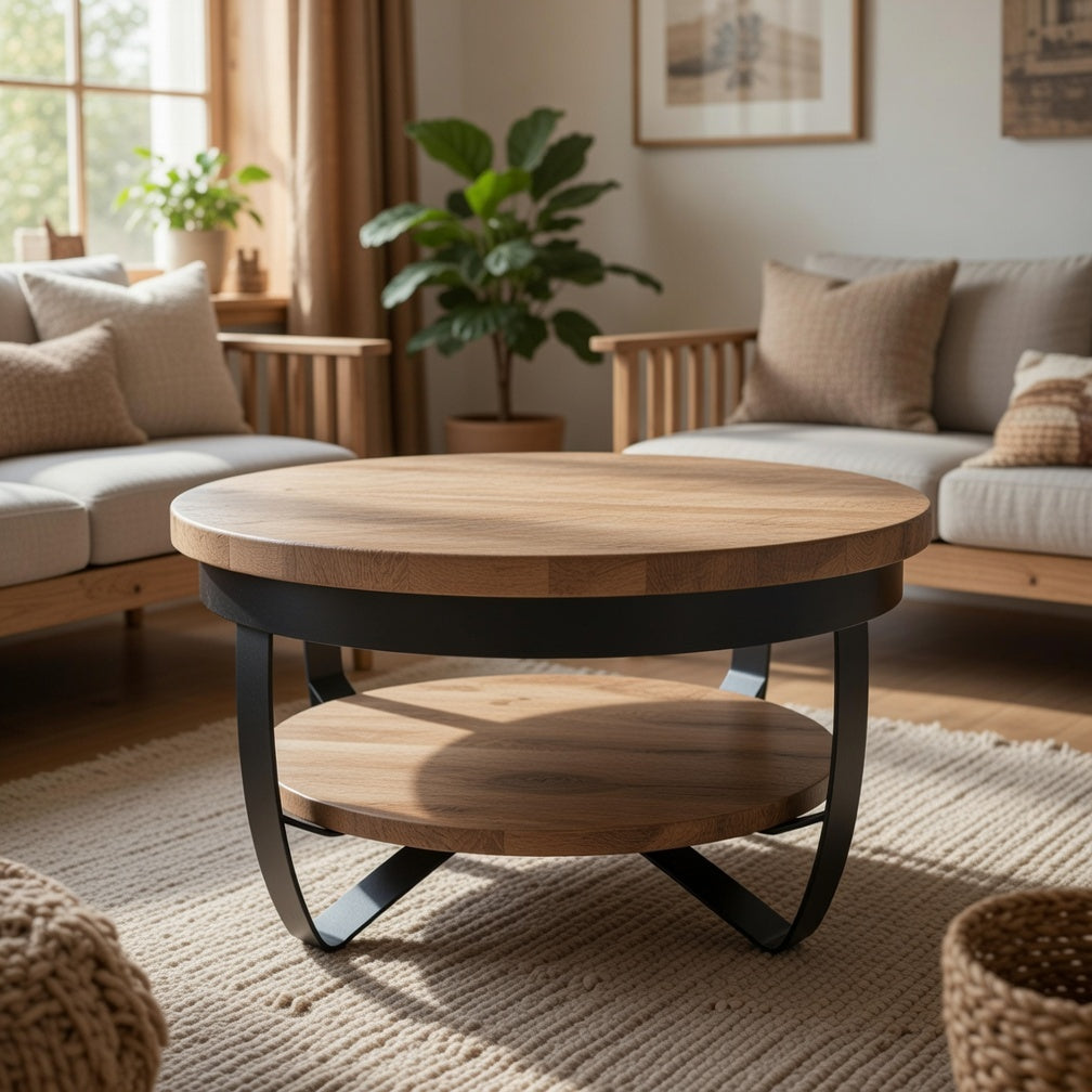 Coffee Table Wood 90 cm Natural Finish Cilamon Design