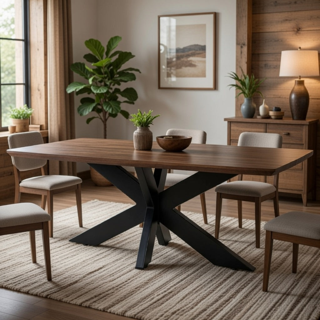 Dining Table Mango Wood and Metal 220 × 100 cm Espresso Finish Felix Design