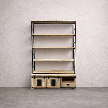 Jupiter TV Library – Handcrafted Natural Solid Wood & Iron (160x45x240 cm)